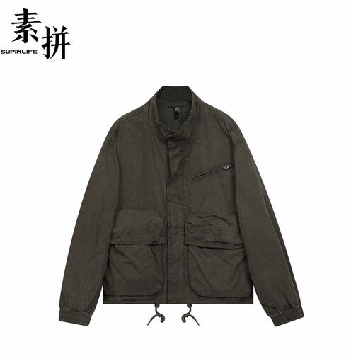 素拼男装秋季新款外衣外套夹克口袋立领宽松型短款SPAWT535056AM
