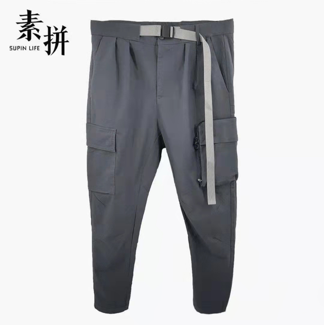 素拼男裝春秋新款休閑褲男潮痞帥設計感寬松直筒工裝長褲