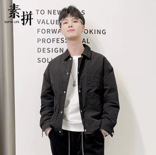 休闲工装 素拼男装 羽绒服男短款 薄款 翻领夹克SPAYR14763B 冬季