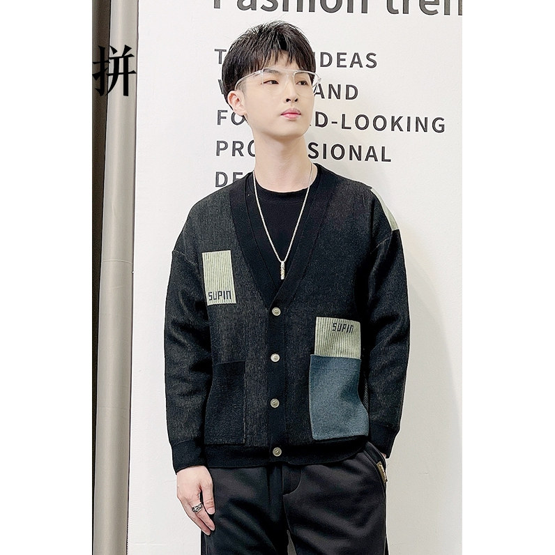 素拼男装冬季新款针织衫V领打底衫针织开衫百搭休闲PAZZ15796A