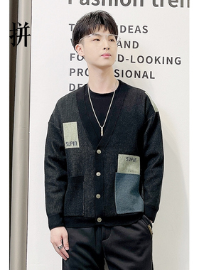 素拼男装冬季新款针织衫V领打底衫针织开衫百搭休闲PAZZ15796A