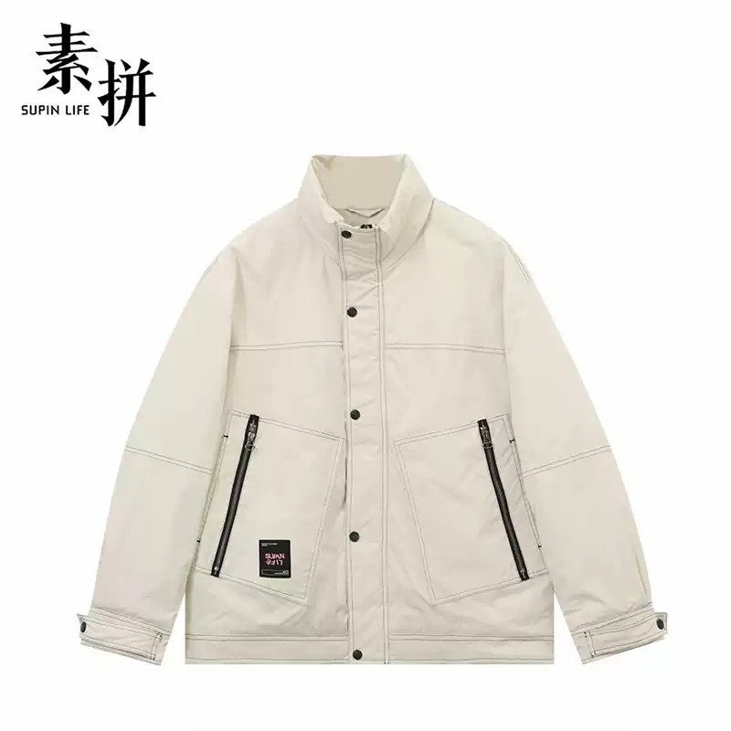 素拼男装冬季棉服高级设计宽松保暖外套时尚长袖夹克立领拉链图片