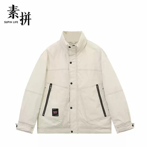 素拼男装冬季棉服高级设计宽松保暖外套时尚长袖夹克立领拉链