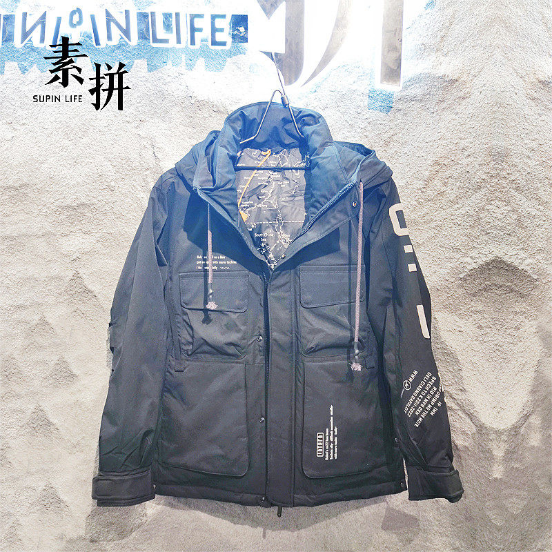 素拼冬季新款羽绒发潮牌设计感痞帅宽松厚款鸭绒保暖外套连帽