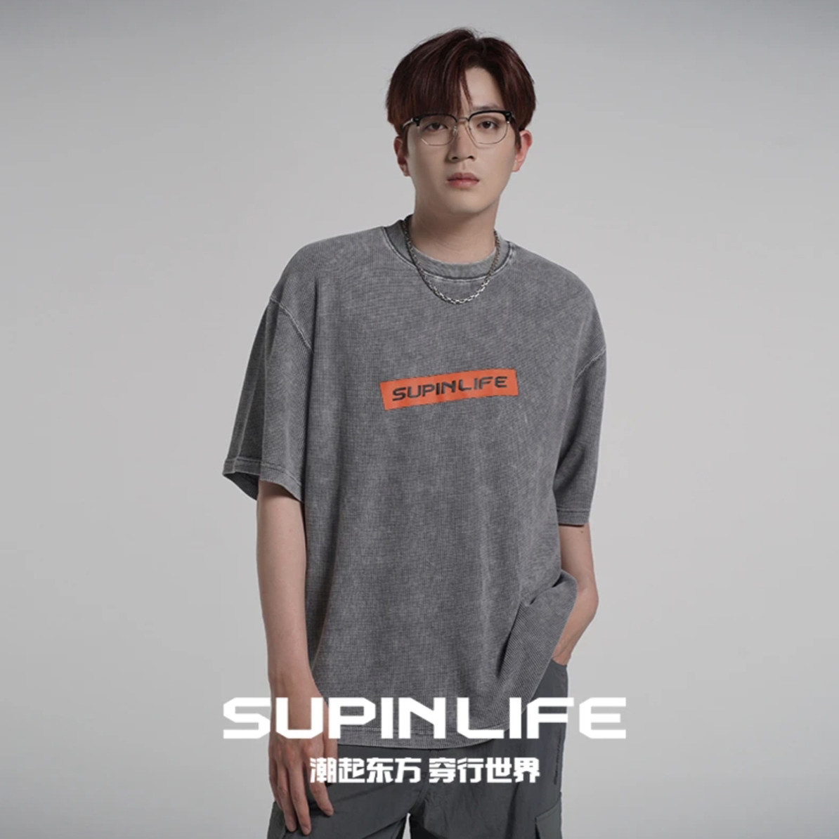 素拼男装D夏季特宽短袖T恤复古印花街头SPADT523284AM图片
