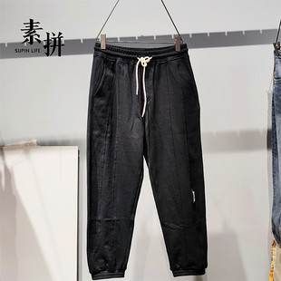 素拼男装冬季新款休闲裤男潮灯芯绒设计感直筒显瘦哈伦运动裤