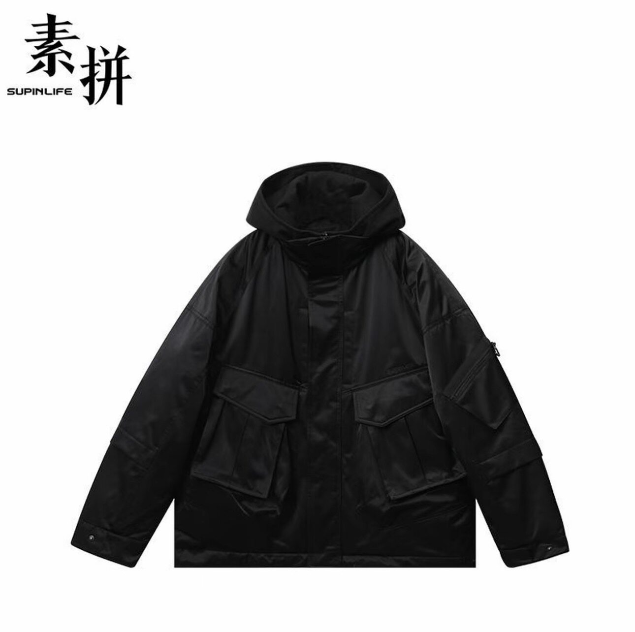 素拼男装冬季新款羽绒服长袖宽松工装外套鸭绒保暖多口袋防风连帽