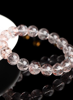 天然超七彼岸花圆珠手链 大颗粒超七草莓晶手串