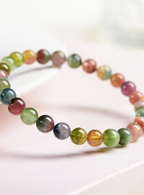 天然西瓜碧玺手链 时尚老矿西瓜色彩碧玺手串