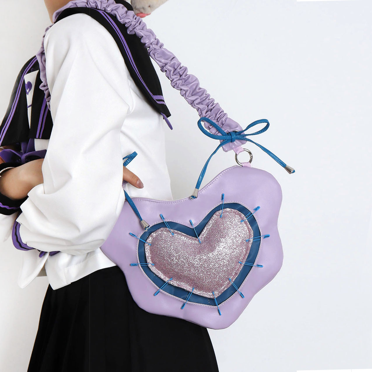 苏小塔 设计风爱心腋下包JK学生甜酷少女百搭单肩斜挎Lolita包包