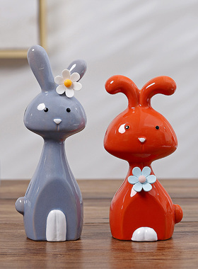 可爱兔子陶瓷摆件小众轻奢