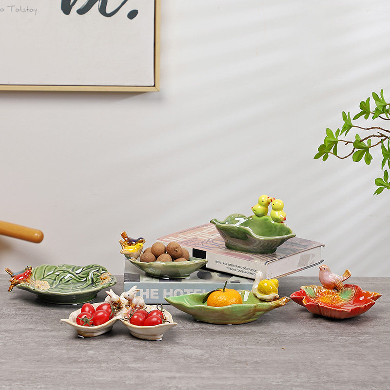 美式乡村陶瓷双兔动物绿叶盘零时碟瓜子碟客厅桌面茶座收纳小碟子,家居饰品,果盘/果篓,淘宝优惠券,粉丝福利购,淘宝优惠卷