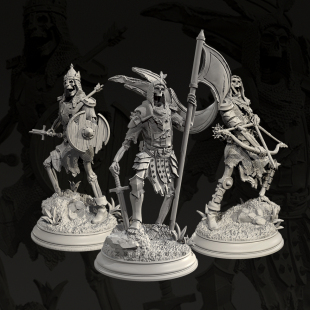 48mm 三个不死族骷髅兵 树脂兵人 全高 7697 29mm 白模TD 24mm