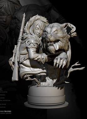 1/12 ZBBOY监制 少女与狼半身像 树脂手办玩具 兵人 白模 TD-3193