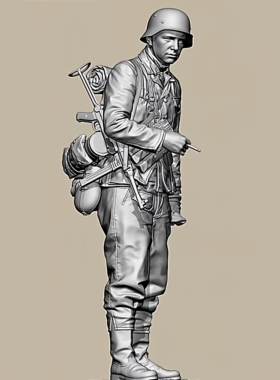 110mm  二战欧洲陆军兵人 树脂兵人 白模  A-2175