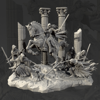 奇幻对战死神 女骑士人高 38mm 50mm 75mm树脂兵人白模TD-7624/3D