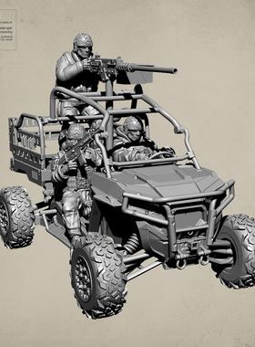 38MM 50MM 树脂模型美军战队地形车+3兵人 3D打印件 TD-4146/3D