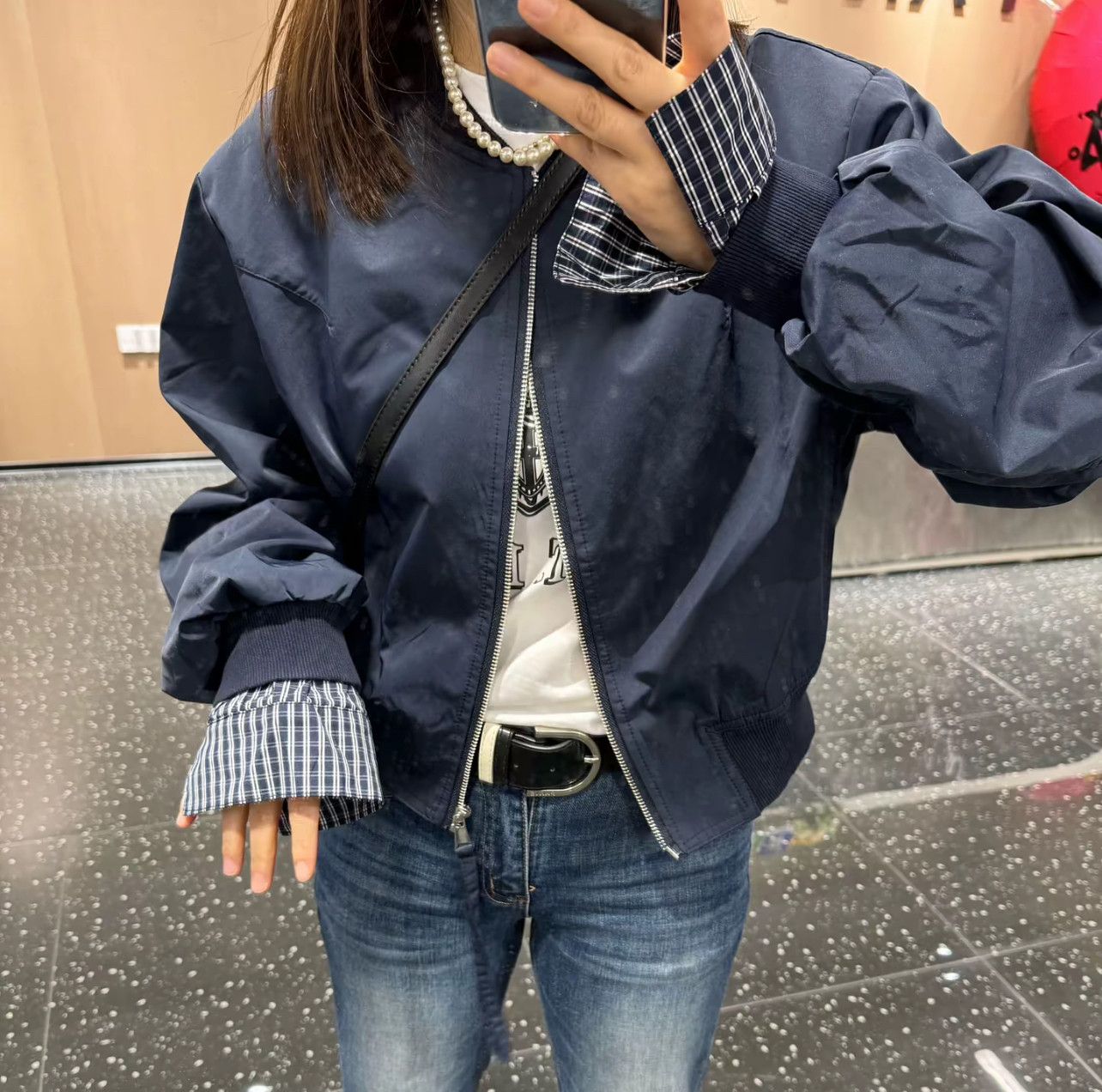 简约不简单拼接袖子棒球服缎面洋气宽松休闲春秋夹克外套纯色干净