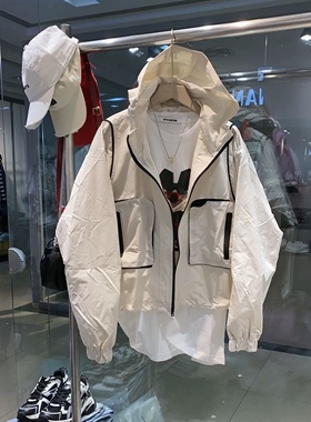 连帽短款洋气外套欧2023春秋轻薄设计感大兜底边抽绳学生大码上衣