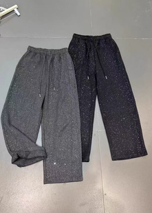 慵懒风2024网红爆款 直筒宽松阔腿裤 洋气女 气质高腰长裤 亮片星空裤