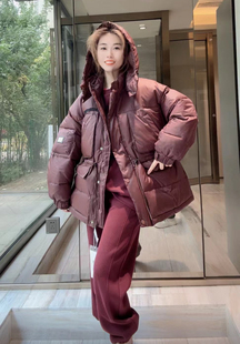 高档时尚连帽收腰中长款羽绒棉棉服2024冬季新款柔软哑光面料保暖