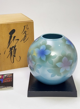 日本 回流 九谷烧 香祥 金银彩 彩绘花卉 冰裂纹  花瓶 赏瓶 摆件