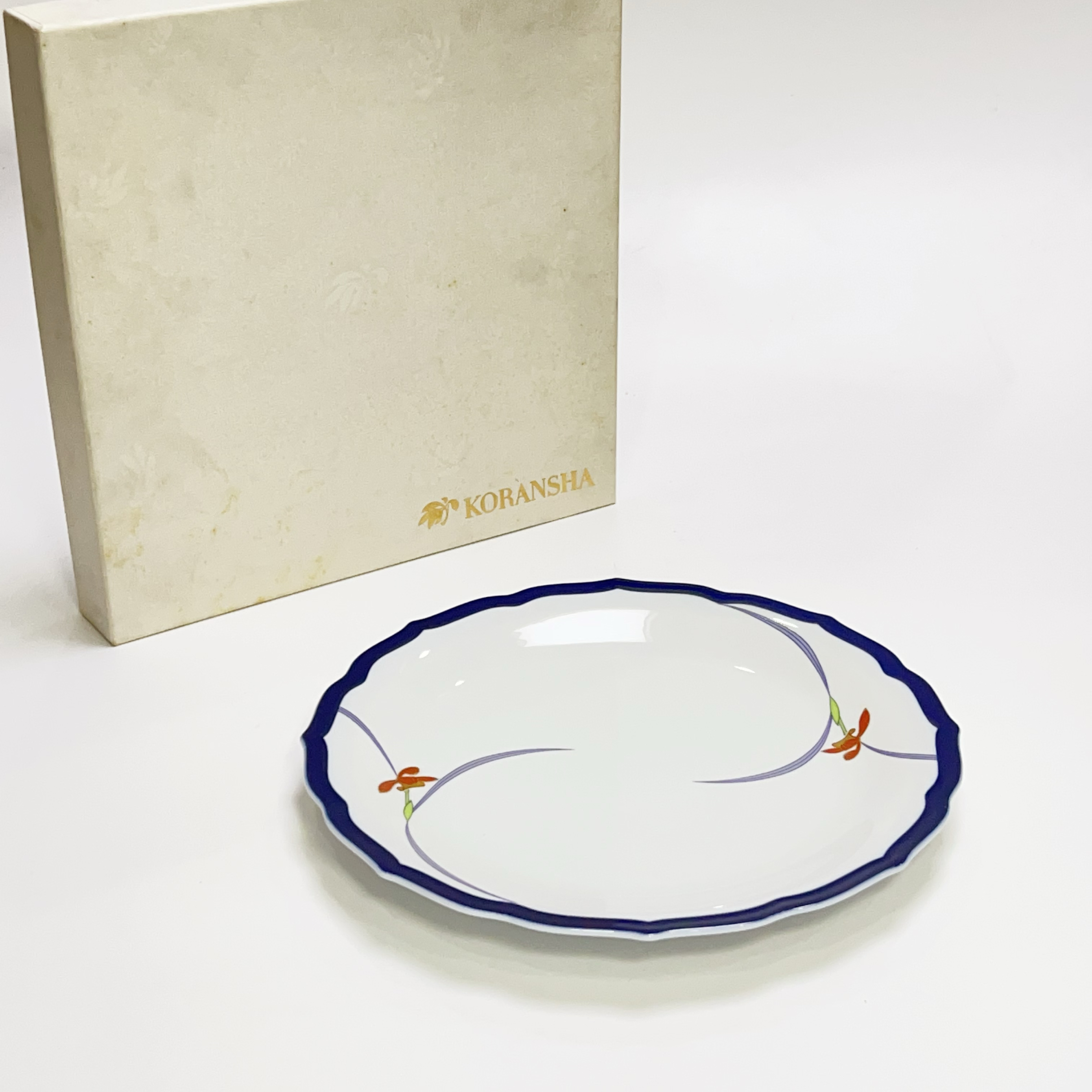 日本 进口 香兰社 皇室御用 兰花纹 葵口钵 深盘 点心盘 餐盘25cm