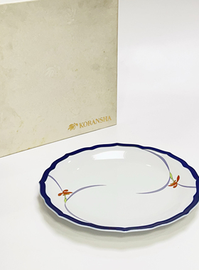 日本 进口 香兰社 皇室御用 兰花纹 葵口钵 深盘 点心盘 餐盘25cm