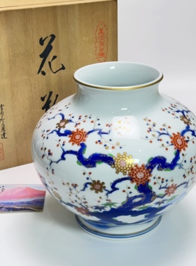 日本 回流 皇室御用 深川制 手绘描金梅花纹 大赏瓶 花瓶 摆件