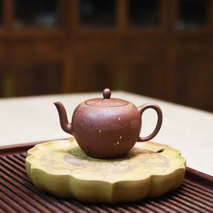 全手工洒金描金细刻 收藏级 范立君老师作品 老紫泥 美人肩紫砂壶