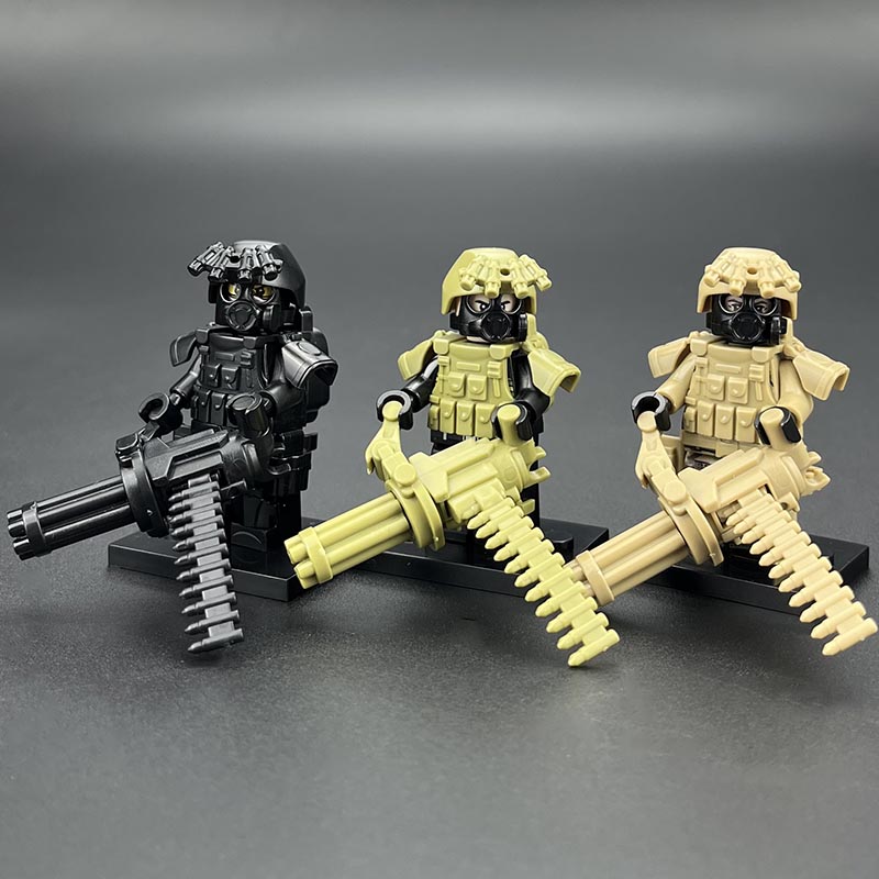 三色重装特种兵积木人仔加特林