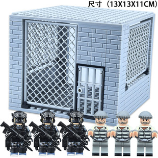 中国铁骑积木人仔交警摩托车匪徒反叛军小偷牢笼监狱场景儿童玩具