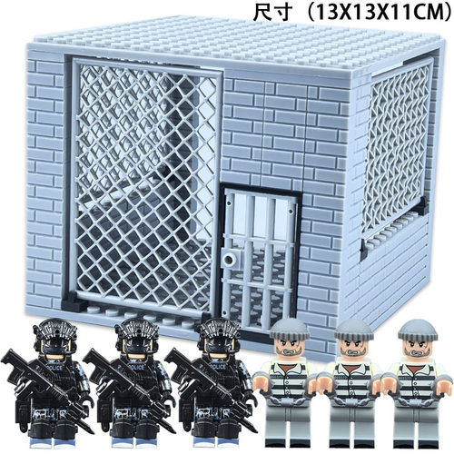 中国铁骑积木人仔警察摩托车牢笼