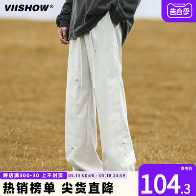 VIISHOW米白色伐木工装裤男