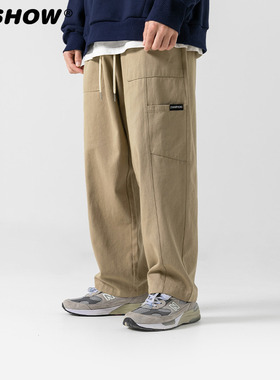 VIISHOW抽绳工装裤男秋季新款日系复古潮牌休闲宽松直筒阔腿裤子