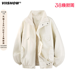 VIISHOW冬季羊羔绒机车PU皮棉服男士加厚保暖羽绒棉袄棉衣外套潮
