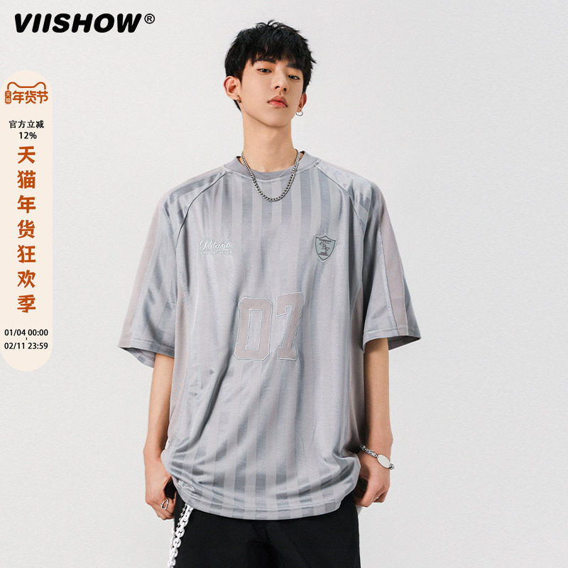 VIISHOW短袖t恤男2025夏季美式高街运动球衣潮牌宽松半袖体恤衫,男装,T恤,淘宝优惠券,粉丝福利购,淘宝优惠卷
