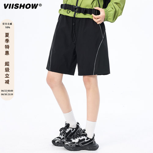 VIISHOW复古拼接速干短裤男夏季潮牌宽松休闲跑步训练运动五裤子
