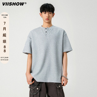 VIISHOW亨利领短袖t恤男夏季美式复古重磅卫衣polo领内搭打底衫