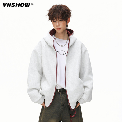 VIISHOW美式撞色拼接连帽卫衣男秋复古休闲运动外套宽松情侣上衣