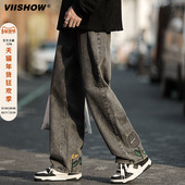 高街复古休闲长裤 VIISHOW印花牛仔裤 春秋季 宽松直筒美式 男士 新款