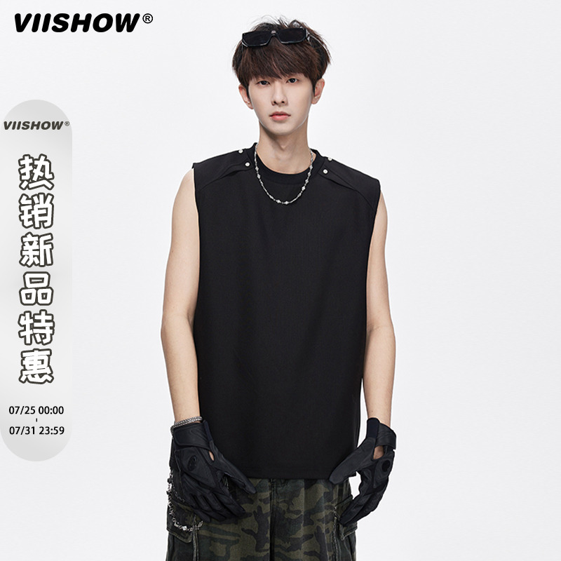 VIISHOW美式高街运动背心男款潮流痞帅坎肩设计感cleanfit无袖t恤