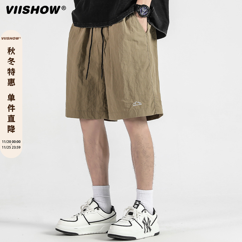VIISHOW男士冰丝短裤夏季男款薄运动裤子外穿休闲五分裤卡其裤衩