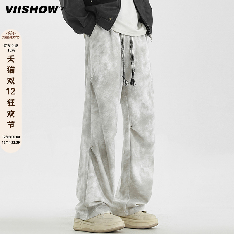 VIISHOW美式脏脏卫裤男2025年春季高街扎染宽松阔腿直筒休闲裤子