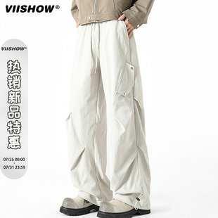 薄款 褶皺拼接痞帥傘兵休閑褲 褲 寬松直筒褲 男夏季 VIISHOW機(jī)能工裝