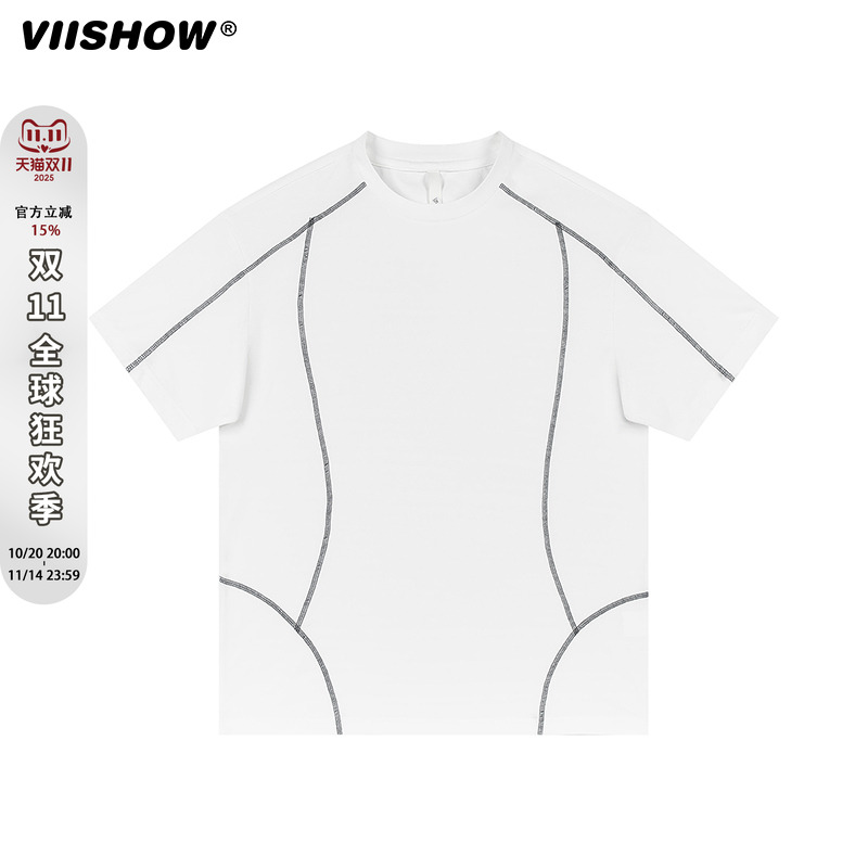 VIISHOW吸湿速干宽松圆领线条短袖男夏季新款休闲透气凉感运动T恤