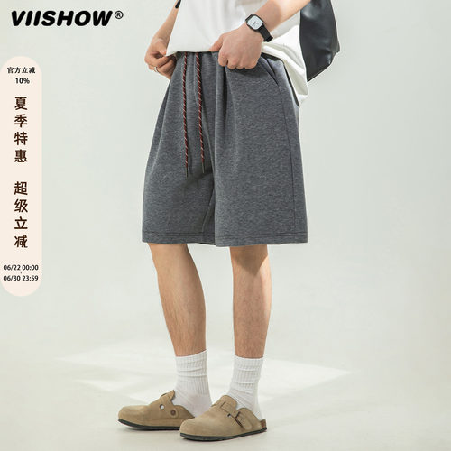 VIISHOW夏季运动休闲透气短裤高街潮牌复古中裤抽绳宽松五分裤男