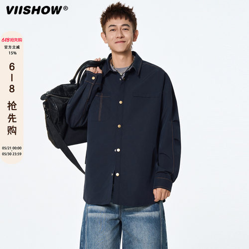 VIISHOW复古日系竖条纹长袖衬衫男女秋季宽松bf休闲情侣衬衣外套