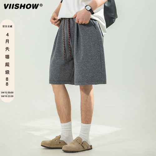 VIISHOW夏季运动休闲透气短裤高街潮牌复古中裤抽绳宽松五分裤男