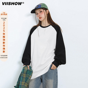 插肩长袖 长款 t恤情侣款 宽松休闲内搭打底衫 上衣女 秋季 VIISHOW美式